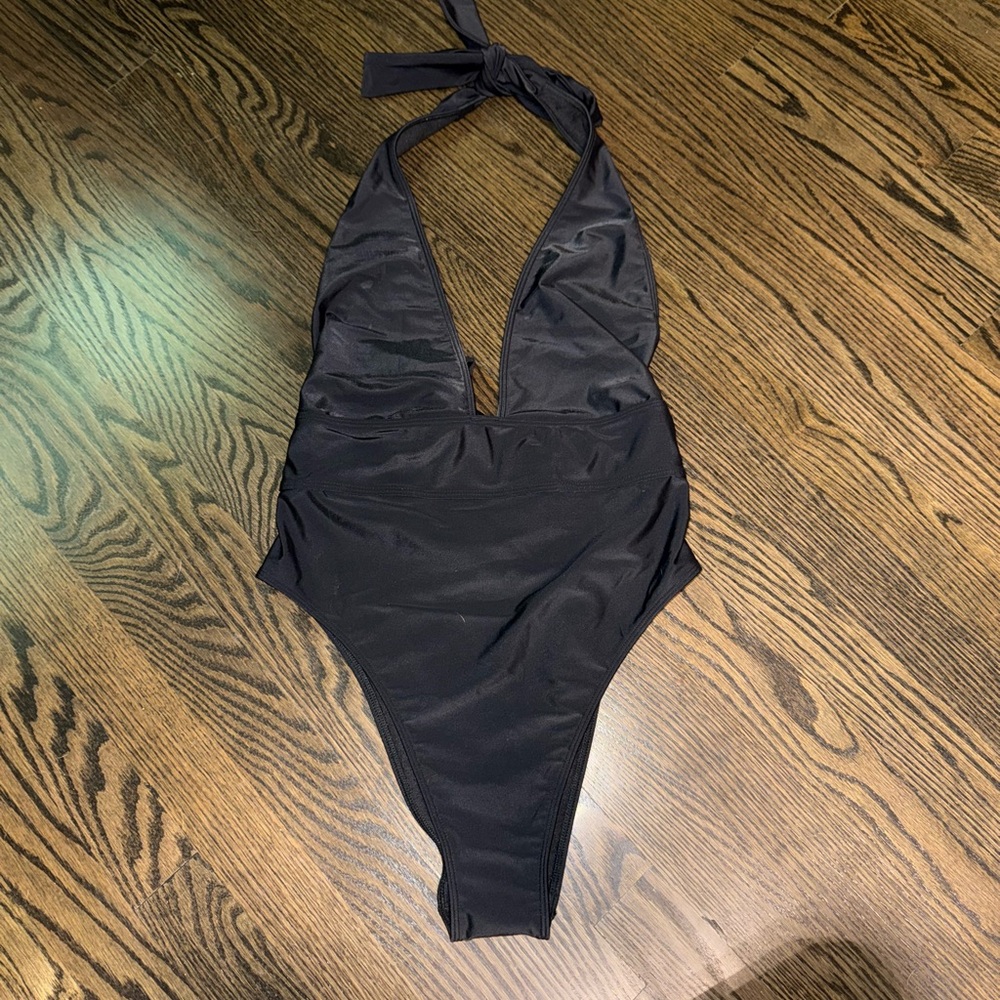 Abercrombie Black Halter One-Piece High Leg Cheeky Swimsuit